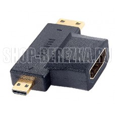 PERFEO (A7006) переходник HDMI A розетка - HDMI D (MICRO HDMI) вилка + HDMI C (MINI HDMI)