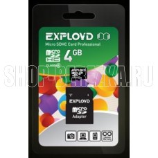 EXPLOYD MicroSDHC 4GB Class4 + адаптер SD [EX004GCSDHC4-AD]