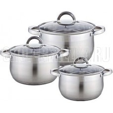 WEBBER BE-616/6 Набор посуды из нерж.стали 6 пр. 2,1л, 2,9л, 3,9л со стеклянными крышками