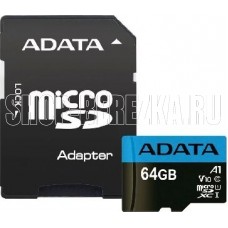 A-DATA 64GB MicroSDHC Class10 UHS-I A1 + адаптер (AUSDX64GUICL10A1-RA1)