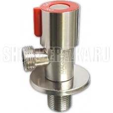 MAGNUS 9270 Кран металлокерамика угловой 1/2 х1/2 , красная ручка, с отражателем, из нержавеющей ста MAGNUS 9270 Кран металлокерамика угловой 1/2 х1/2 , красная ручка, с отражателем, из нержавеющей ста