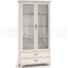 МЕБЕЛЬ-КОМПЛЕКС Мирелла Шкаф для гостиной двухстворчатый со стеклом Бодега Светлая/Патина