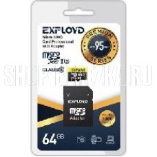 EXPLOYD MicroSDXC 64GB Class10 + адаптер SD (95MB/s) [EX064GCSDXC10UHS-1-ElU3]
