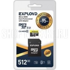 EXPLOYD MicroSDXC 512GB Class 10 UHS-1 Premium (U3) + адаптер SD (95 MB/s) [EX512GCSDXC10UHS-1-ElU3]