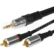 REXANT (17-4224) ШНУР СТЕРЕО 3,5 ММ - 2 RCA, ДЛИНА 3 МЕТРА (GOLD-МЕТАЛЛ)