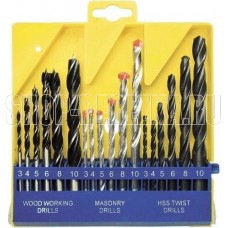 SPARTA Набор сверл по бетону, металлу, дереву 3-4-5-6-8-10 мм, 18 шт, пластиковый бокс, цилиндрический хвостовик 725305