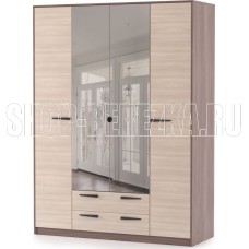 МЕБЕЛЬ-КОМПЛЕКС Оптима Шкаф 4-х створчатый с зеркалами Шимо темный/Шимо светлый