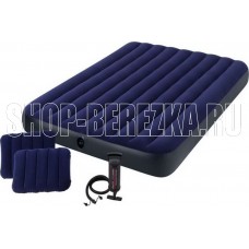 INTEX Матрас надувной CLASSIC DOWNY AIRBED 152x203x25 см (ручной насос+2 подушки) . Арт. 64765