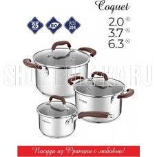 VENSAL 1508VS Набор 6 пр Vensal Coquet из кастрюль 3,7л(20см), 6,3л(24см) и ковша 2л(16см) из нерж стали
