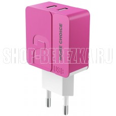 MORE CHOICE (4627151191775) NC46a СЗУ 2USB 2.4A для Type-C 1м Pink