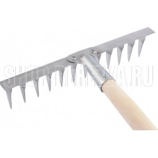 СИБРТЕХ Грабли, нержавеющая сталь, 290х1300 мм, 12 витых зубьев, деревянный черенок 61754