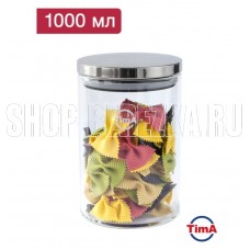 TIMA Банка для сыпучих продуктов 1000мл, боросиликатное стекло, металлическая крышка MS-1000