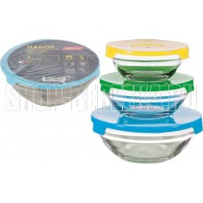 MALLONY Набор из 3 стеклянных мисок с крышками INSALATO (360/510/920мл) (007178) MALLONY Набор из 3 стеклянных мисок с крышками INSALATO (360/510/920мл) (007178)