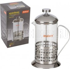 MALLONY Чайник/кофейник (кофе-пресс) CELLULA, 600 мл, из жаропр стекла, в корпусе из нерж стали, B511-600ML (950138)
