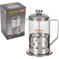 MALLONY Чайник/кофейник (кофе-пресс) Caffe, 800 мл, из жаропр стекла, в корпусе из нерж стали, B535-800ML (950082)