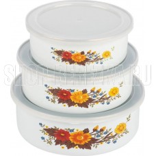 MALLONY Набор из 3 эмалированных мисок с крышками, FAMILIA, 600/850/1250 мл (008763) MALLONY Набор из 3 эмалированных мисок с крышками, FAMILIA, 600/850/1250 мл (008763)
