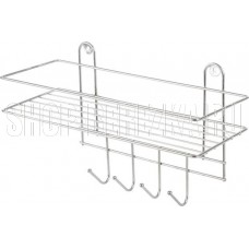 РЫЖИЙ КОТ Полка настенная Lecco Plus 33*12,5*21 см 4 крючка хром (310865)
