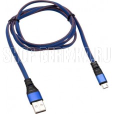REXANT (18-1163) Кабель REXANT USB-microUSB 1 м, плоский провод, синяя джинсовая оплетка