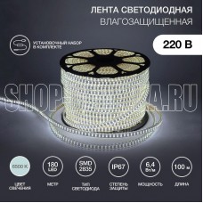 NEON-NIGHT (142-201) LED лента 220 В, 6.5x17 мм, IP67, SMD 2835, 180 LED/m, цвет свечения белый, 100 м