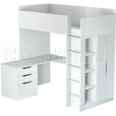 POLINI Кровать-чердак Polini kids Simple с письменным столом и шкафом, белый (8кор)