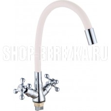 GOTA ROCIO G095531-GOTA Barcelona Смеситель д/кухни с 2-мя рукоятками с высоким силиконовым изливом, креп. гайка белый