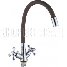 GOTA ROCIO G095538-GOTA Barcelona Смеситель д/кухни с 2-мя рукоятками с высоким силиконовым изливом, креп. гайка серый