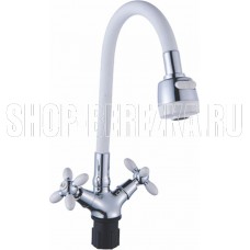 АНТЕЙ 5770717-ANT Радуга Смеситель д/кухни с 2-мя рукоятками, с силиконовым изливом, креп.гайка, белый