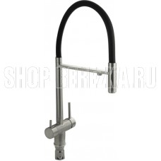 MAGNUS 91118 Смеситель кухонный С-образный гибкий излив - ЧЁРНЫЙ , шаровый, с двойным выпуском воды для фильтра, из нержавеющей стали марка 304