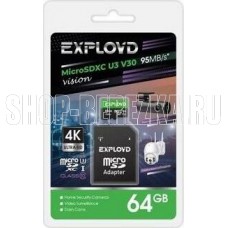 EXPLOYD MicroSDXC 64GB Class 10 (U3) V30 Vision + адаптер (SD 95 MB/s) [EX64GCSDXC10-U3-V30]