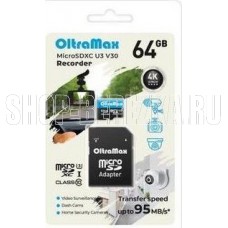 OLTRAMAX MicroSDXC 64GB Class 10 (U3) V30 Recorder + адаптер (SD 95 MB/s) [OM64GCSDXC10-U3-V30]