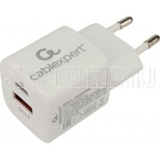 Cablexpert (21079) MP3A-PC-46, QC3.0/PD, 2 порта: USB и Type-C, белый, пакет