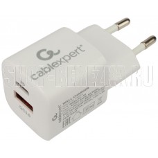 Cablexpert (21079) MP3A-PC-46, QC3.0/PD, 2 порта: USB и Type-C, белый, пакет
