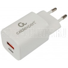 Cablexpert (21077) MP3A-PC-42, QC3.0/PD, 2 порта: USB и Type-C, белый, пакет