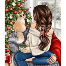 РЫЖИЙ КОТ Алмаз. моз. (блест.)22х32см. с подр., с полн. заполн. (30 цв.) Девушка у зимнего окна НД-5858 ПП-00208514