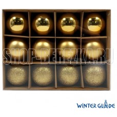 WINTER GLADE Набор ёлочных шаров пластик, 6 см, 12 шт, золотой микс, 6012G001