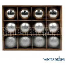 WINTER GLADE Набор ёлочных шаров пластик, 6 см, 12 шт, серебряный микс, 6012G002