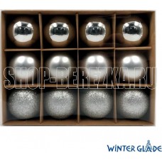 WINTER GLADE Набор ёлочных шаров пластик, 6 см, 12 шт, серебряный микс, 6012G002