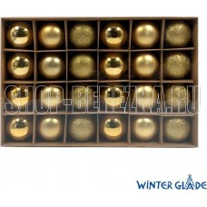 WINTER GLADE Набор ёлочных шаров пластик, 6 см, 24 шт, золотой микс, 6024G001
