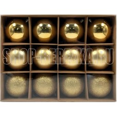 WINTER GLADE Набор ёлочных шаров, пластик, 8 см, 12 шт, золотой микс, 8012G001