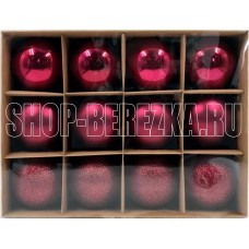 WINTER GLADE Набор ёлочных шаров, пластик, 8 см, 12 шт, красный микс, 8012G003