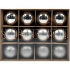 WINTER GLADE Набор ёлочных шаров, пластик, 8 см, 12 шт, серебряный микс, 8012G002