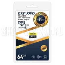 EXPLOYD 64GB microSDXC Class 10 UHS-1 Premium (U3) [EX064GCSDXC10UHS-1-ElU3 w]