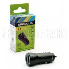 ERGOLUX (15106) ELX-CA01-C02 (Автомобильный адаптер 1USB+1Type C, 12В, 5V/3А, LED, Черный, Коробка)