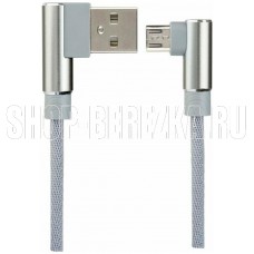 PERFEO (U4805) USB A вилка - Micro USB вилка, 2.4A, угловой, серый, длина 1 м., Micro Premium