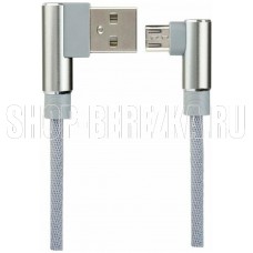 PERFEO (U4805) USB A вилка - Micro USB вилка, 2.4A, угловой, серый, 1 м, Micro Premium