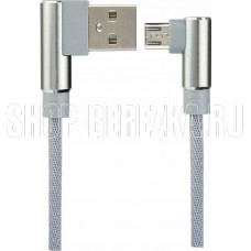 PERFEO (U4805) USB A вилка - Micro USB вилка, 2.4A, угловой, серый, 1 м, Micro Premium