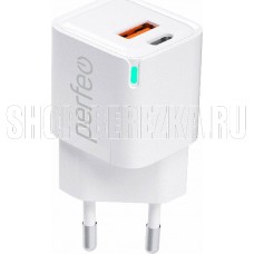 PERFEO (I4652) USB-A+TYPE-C, GaN, 20W, белый