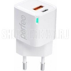 PERFEO (I4653) USB-A+TYPE-C, GaN, 30W, белый
