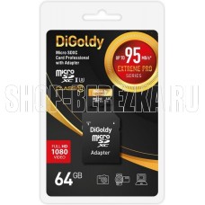 DIGOLDY 64GB microSDXC Class 10 UHS-1 Extreme Pro (U3) + адаптер SD (95 MB/s) [DG064GCSDXC10UHS-1-ElU3]