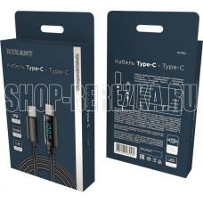 REXANT (18-7074) Type-C - Type-С, 5A, 100Вт, 1м, в черной нейлоновой оплетке, с LED дисплеем